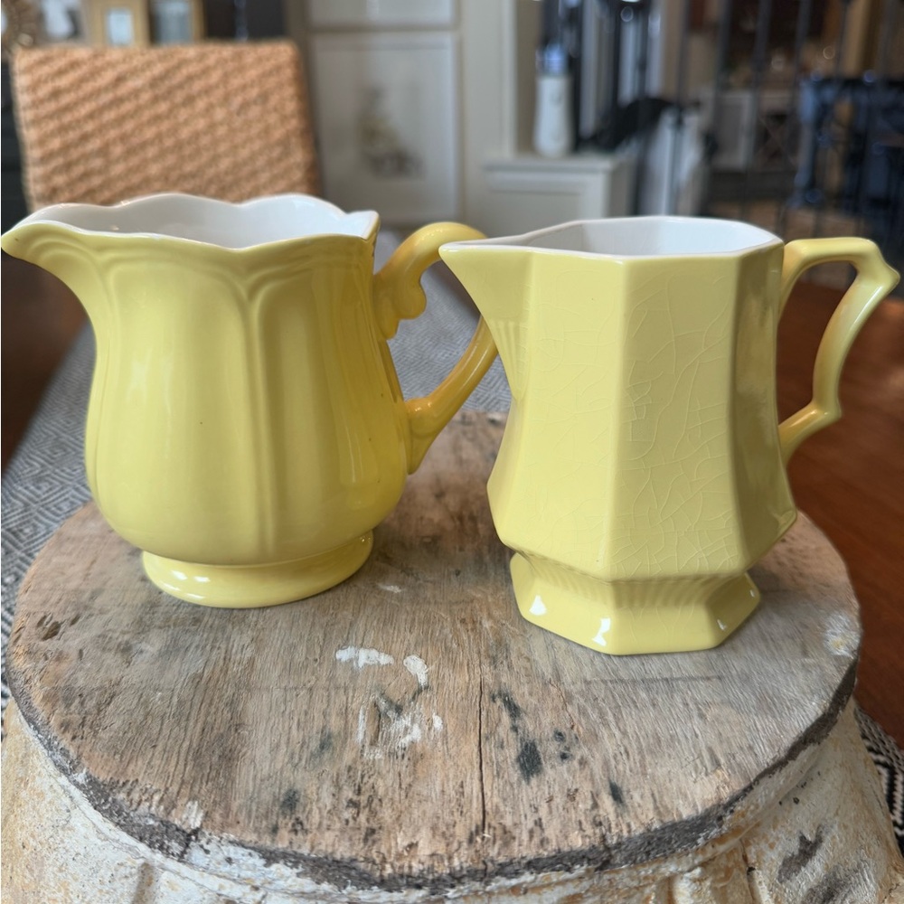 Butter Yellow Ceramic Creamer Pitchers - Set of 2